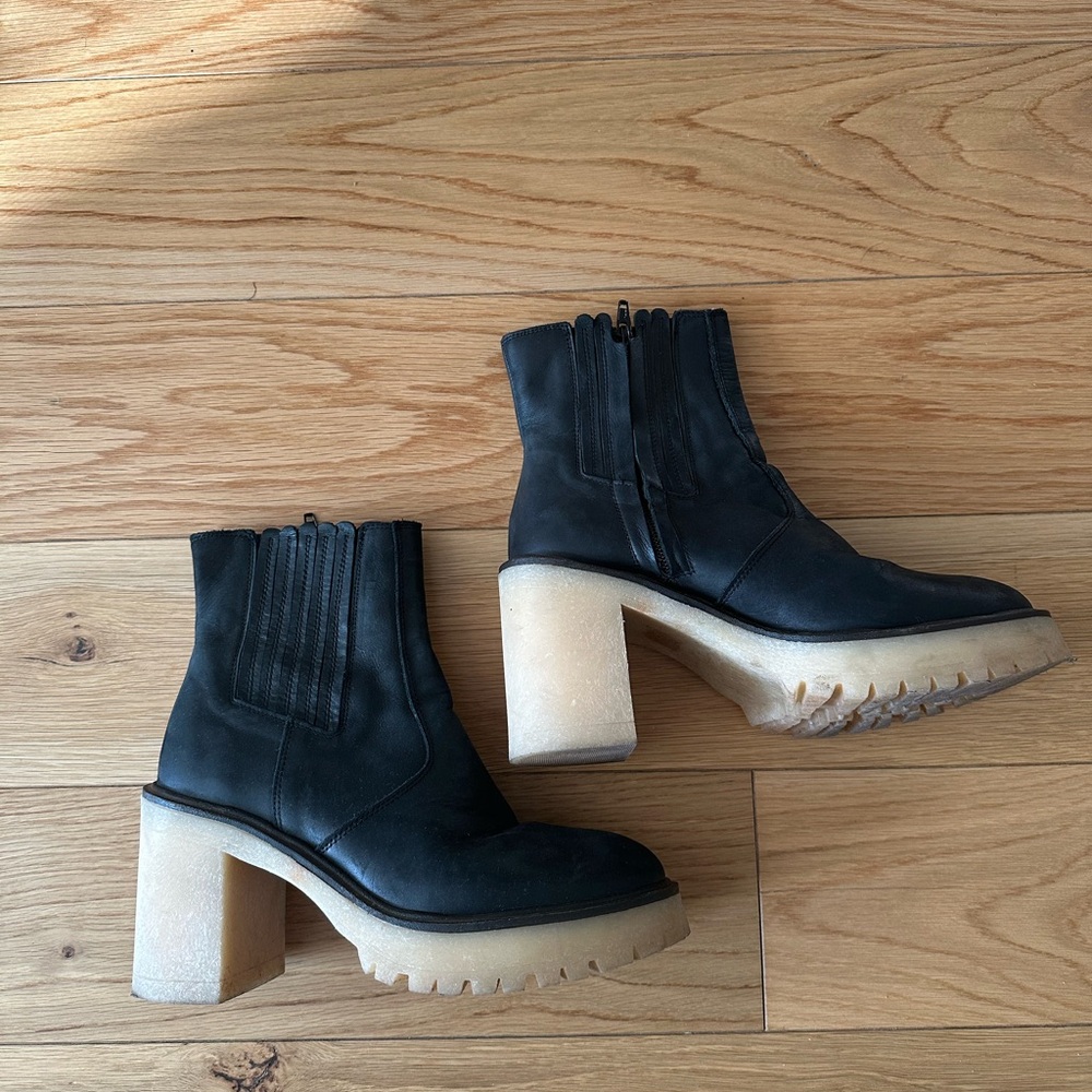 Free People Black and Tan Heeled Boots